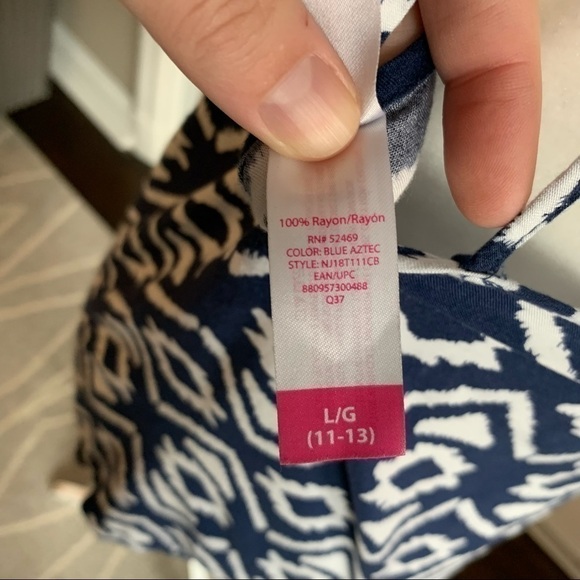 No Boundaries Navy Block Print Rayon Tank Top - Picture 5 of 6